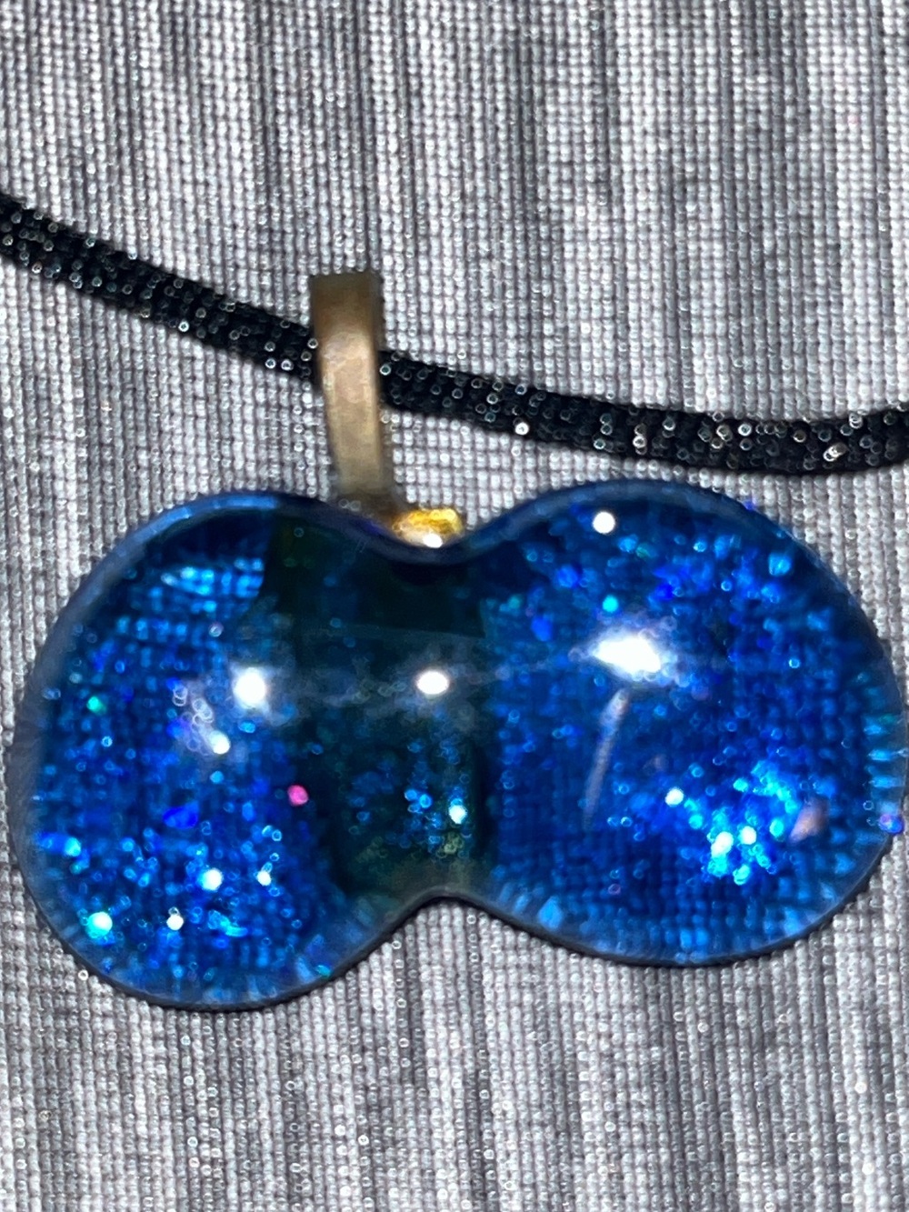 One of a Kind Handmade Blue Glitter Resin Pendant Necklace 21”